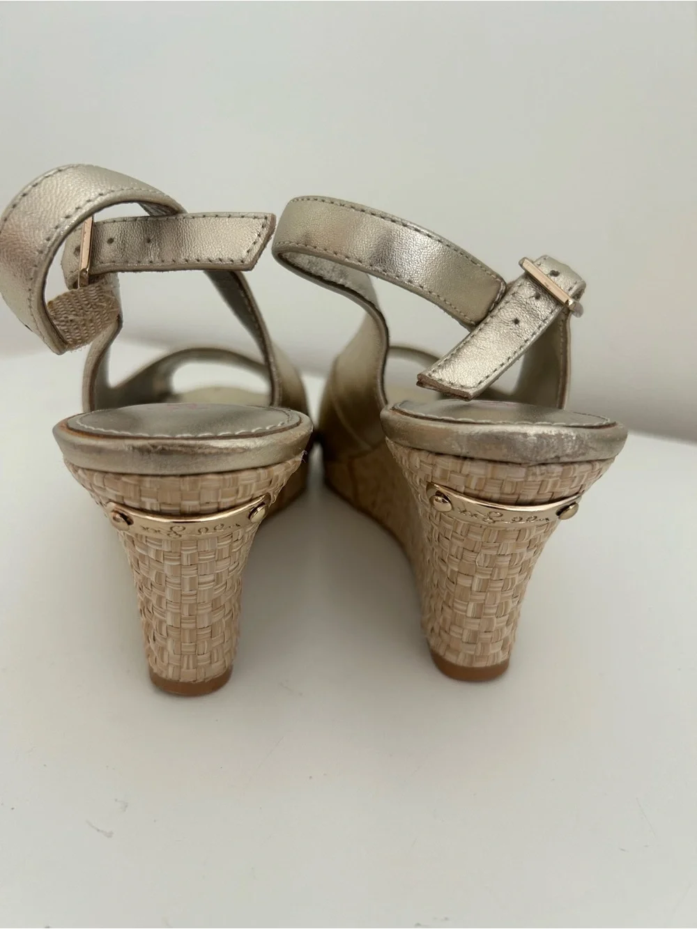 Lilly Pulitzer Metallic Gold Peep-Toe Wedge Slingbacks